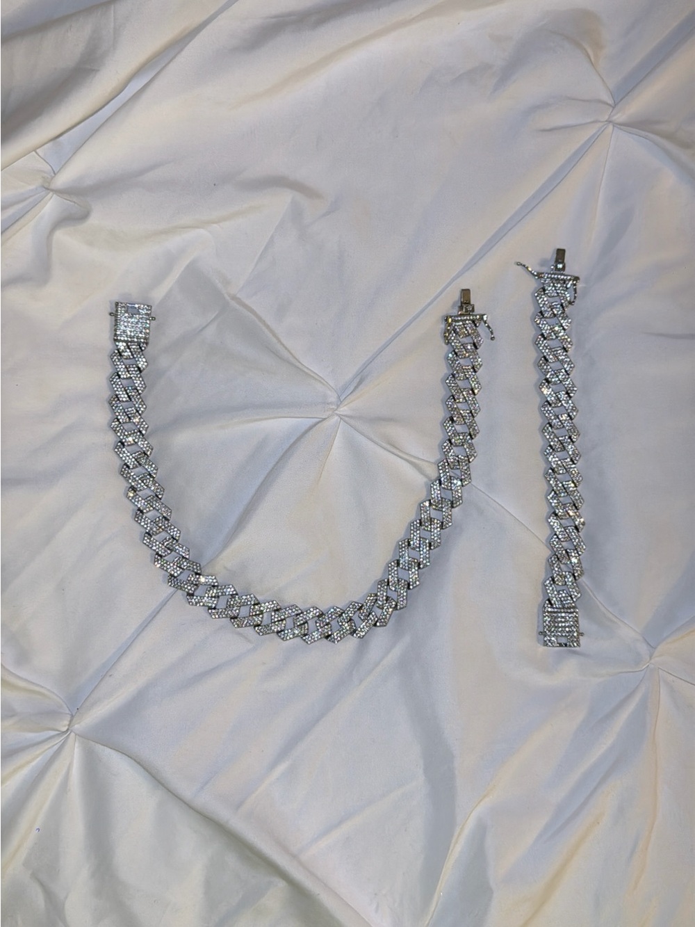 Silver Tennis Chain Necklace and Bracelet Set with Crystal Pavé Costume Jewelry